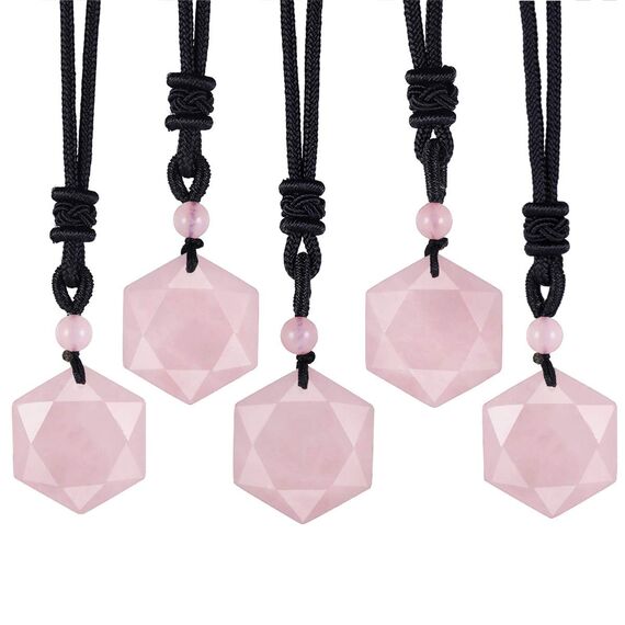 KYEYGWO Unisex Davidstern-Anhänger mit Verstellbar Nylonseil, Rosenquarz David Stern Halskette Hexagramm Edelstein Kettenanhänger Reiki Schmuck für Amulett, Heilung, Religiöser