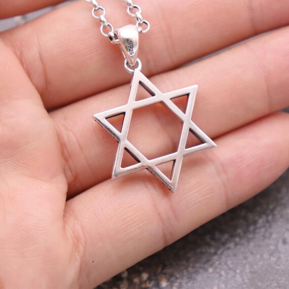 ForFox Vintage Echt 925 Sterling Silber Hexagramm Davidstern Anhänger für Herren Damen