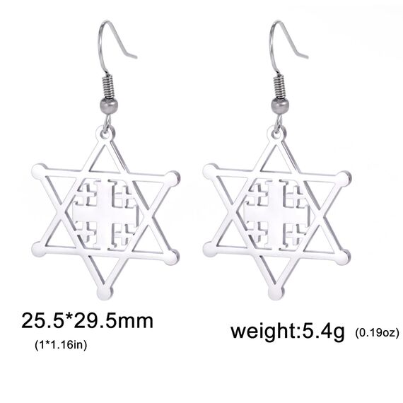 Ohrringe Davidstern für Damen, Edelstahl, Hexagramm, hebräische Schrift, blauer Diamant, rund, Stern, Megan, jüdischer Schmuck, Einheitsgröße, Edelstahl, Nein