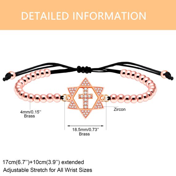 JunyiDIY Handgefertigtes, verstellbares Kreuz- und Davidstern-Charm-Armband, modischer christlicher, religiöser Schmuck für Männer und Frauen, schützendes und inspirierendes Geschenk, adjustable,