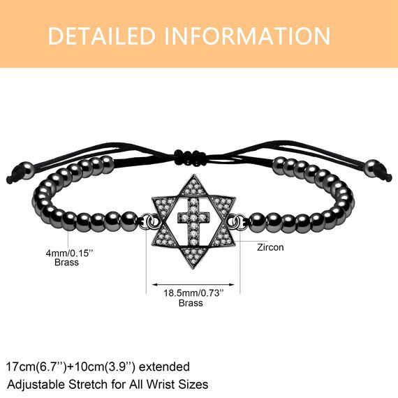 JunyiDIY Handgefertigtes, verstellbares Kreuz- und Davidstern-Charm-Armband, modischer christlicher, religiöser Schmuck für Männer und Frauen, schützendes und inspirierendes Geschenk, Einstellbar,