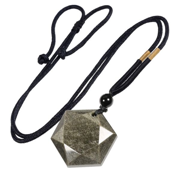 KYEYGWO Unisex Davidstern-Anhänger mit Verstellbar Nylonseil, Golden Obsidian David Stern Halskette Hexagramm Edelstein Kettenanhänger Reiki Schmuck für Amulett, Heilung, Religiöser