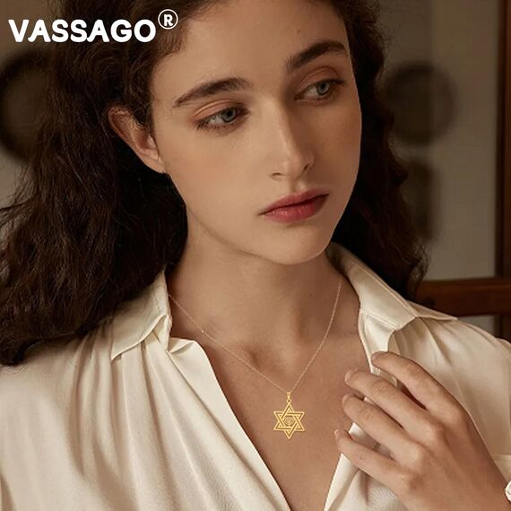 VASSAGO Davidstern Halskette für Frauen Jüdischer Stern mit Menorah Halskette aus Edelstahl Chanukka Anhänger Halskette für Männer Israel Religiöser Schmuck (Gold halskette)