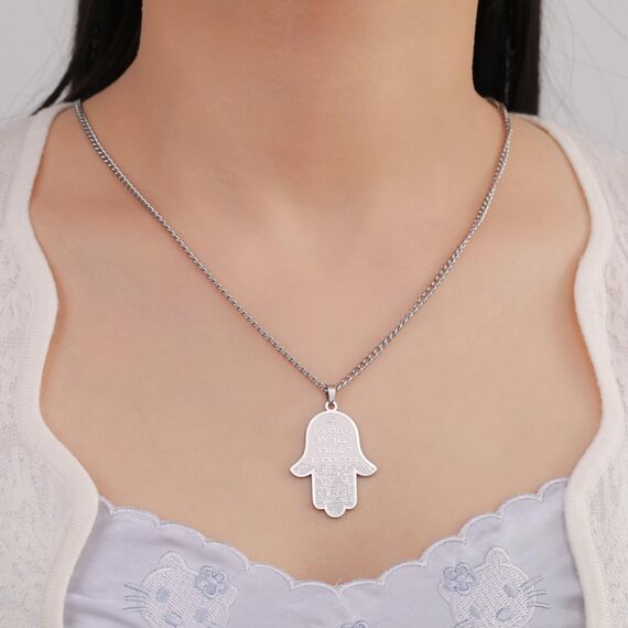 Hamsa Hand der Fatima Halskette für Frauen Hebräischer Segensanhänger Jüdischer Davidstern Halskette Israel Allah Judentum Religiöser Schmuck Islamisches Amulett für Männer (Kreuz Kette silber)