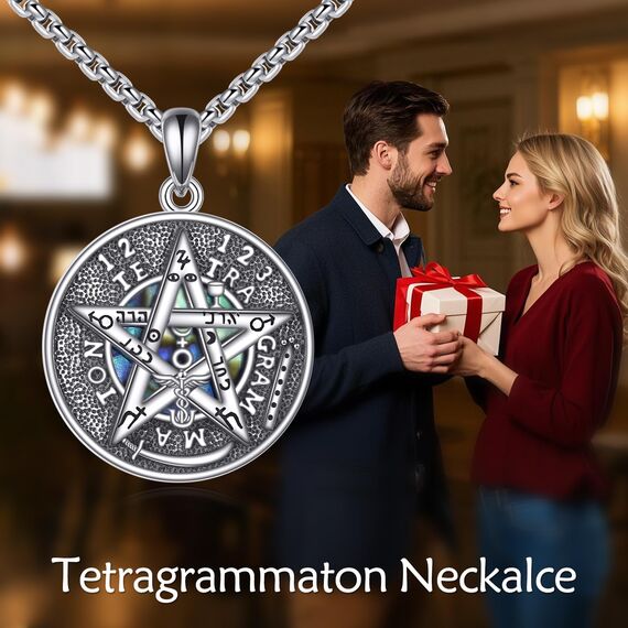 ONEFINITY Tetragrammaton Halskette 925er Sterlingsilber Tetragrammaton De Plata Pentagramm Pentagramm Anhänger Halskette Abalone Tetragrammaton Amulett Schmuck für Frauen und Männer