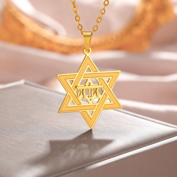 Tetragrammaton Davidstern Halskette Yhvh Yhwh Jehovah Yahweh Hebräische Halskette Jüdischer Stern Halskette Biblische Namen Gottes Anhänger Israel Jüdischer Schmuck Chanukka Geschenk Frauen (gold)