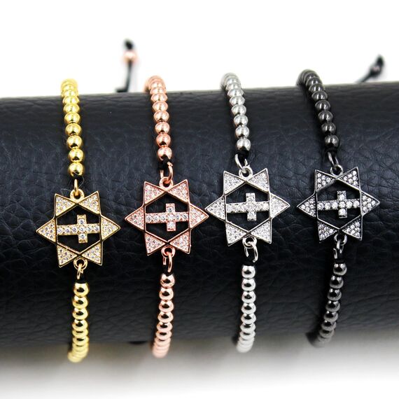 JunyiDIY Handgefertigtes, verstellbares Kreuz- und Davidstern-Charm-Armband, modischer christlicher, religiöser Schmuck für Männer und Frauen, schützendes und inspirierendes Geschenk, adjustable,