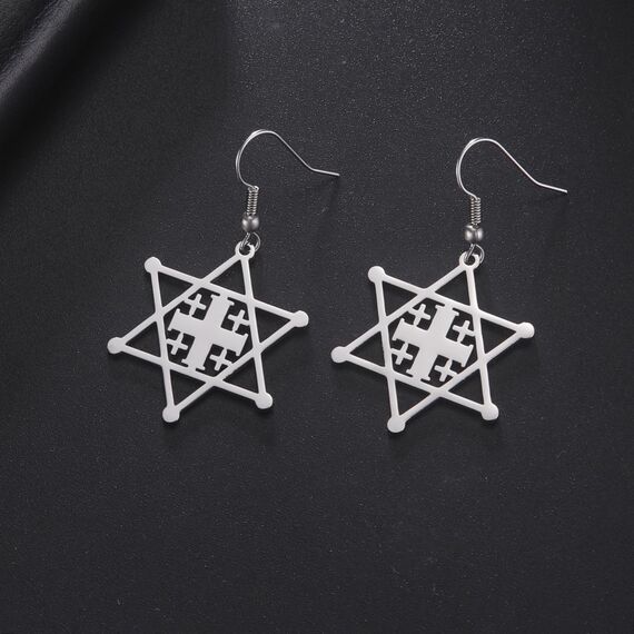 Ohrringe Davidstern für Damen, Edelstahl, Hexagramm, hebräische Schrift, blauer Diamant, rund, Stern, Megan, jüdischer Schmuck, Einheitsgröße, Edelstahl, Nein