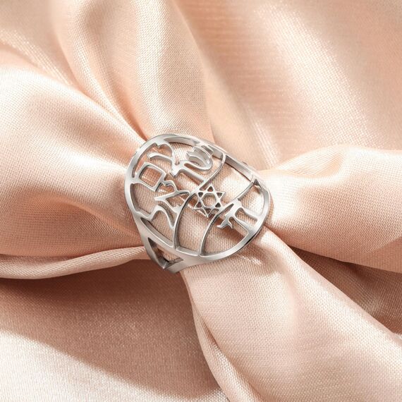 Amaxer Am Israel Chai Ring für Frauen Davidstern Jüdisches Judaica Hebräisch Kabbalah Segensring Religiöser Fingerring (Silber, Diameter 18mm)