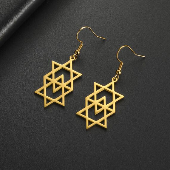 Davidstern-Ohrringe für Damen, Edelstahl, hebräische Inschrift, Hexagramm, blauer Diamant, rund, baumelnde Ohrringe, Megan-Stern, jüdischer Schmuck, Einheitsgröße, Edelstahl, Kein Edelstein