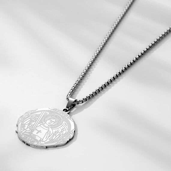 Heiliger Michael Anhänger Halskette das Siegel der sieben Erzengel Religiöser Medaillon Modeschmuck für Männer und Frauen Jungen Edelstahl christliches Geschenk