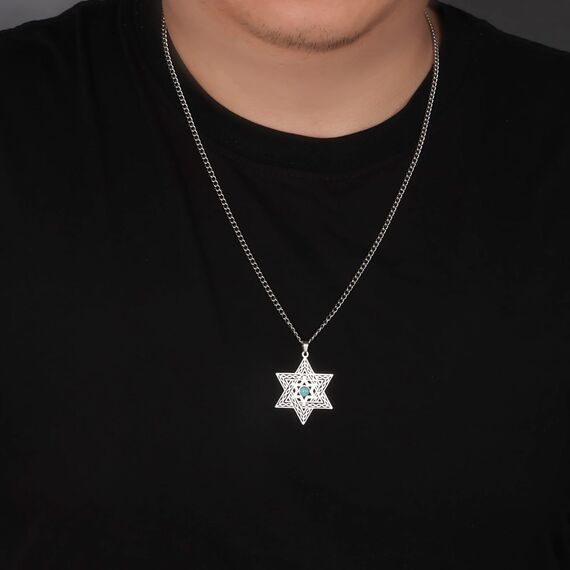 VASSAGO Davidstern-Halskette für Damen Edelstahl Zirkonia magischer Hexagon-Anhänger zierlicher religiöser jüdischer Schmuck (Silber)