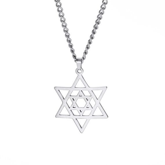 Dreamtimes Davidstern Halsketten Edelstahl Hexagramm Anhänger jüdische Halsketten Davidstern jüdischer Schmuck für Frauen Herren (Silber)
