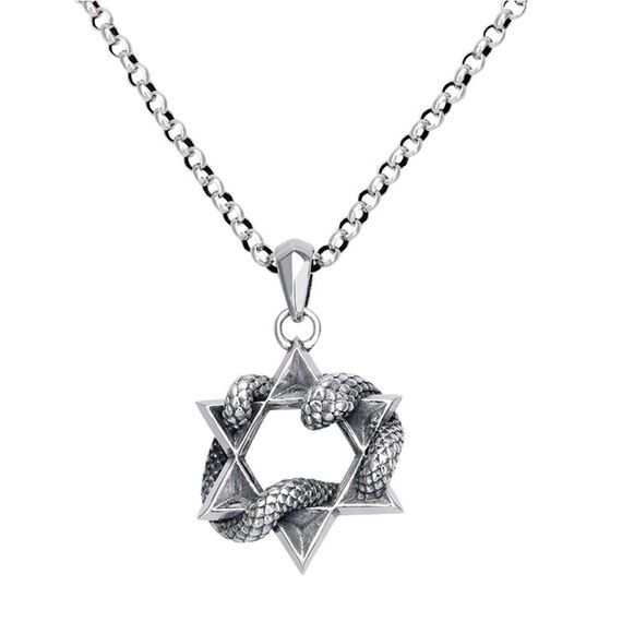 Vintage Echt 925 Sterling Silber Davidstern Halskette Kette mit Hexagramm Schlange Anhänger für Herren Damen