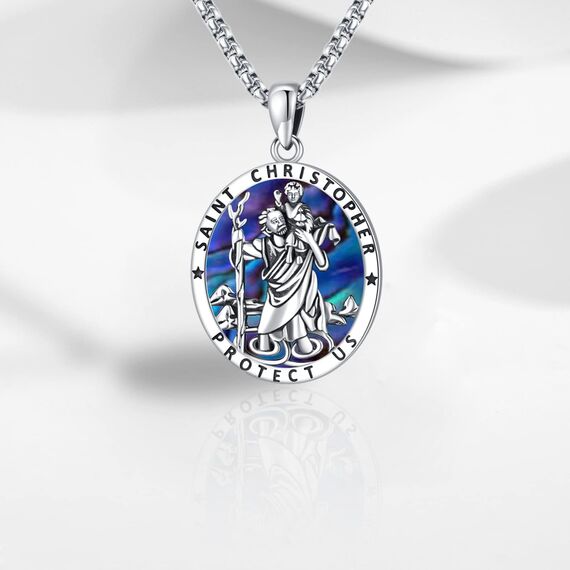 Eusense Halskette Erzengel Michael/St Benedikt/Heiliger Christopher/Jungfrau Maria/Kruzifix, Anhänger katholisch, religiös, 925 Silber, Schmuck, Schutz-Amulett, Medaille für Herren und Damen, Sterling