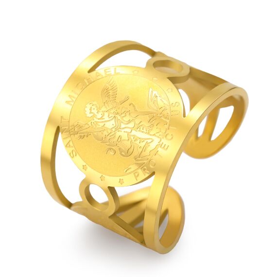 TEAMER Ring des Heiligen Michael aus Edelstahl, verstellbar, Ring des Heiligen Michael Der große Beschützer Erzengel Amulett, religiöser Schmuck für Damen und Herren