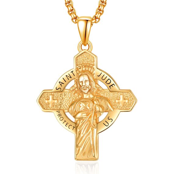 Gold Heiliger Judas Anhänger 925 Sterling Silber Heiliger Judas Thaddäus Kette Gold St. Jude Medaille Anhänger Halskette Schmuck Religiöse Geschenk für Herren