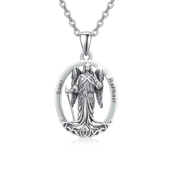 ZIPPICE Saint Raphael Halskette 925 Sterling Silber Halskette Erzengel Anhänger Amulett Schmuck Geschenk Weihnachtsgeschenke für Herren Damen