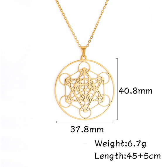 EUEAVAN Metatrons Würfel Halskette Metatron Würfel Heilige Geometrie Anhänger Siegel von Erzengel Engel Metatron Statement Halsketten Spiritueller Schutz Talisman für Frauen (großes Metatron gold)