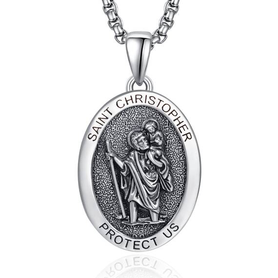 ADMETUS Heiliger Christophorus Kette Anhänger Sterling Silber St Christopherus Kette Herren St Christopher Halskette Oval Amulett Schmuck Religiöser Geschenke