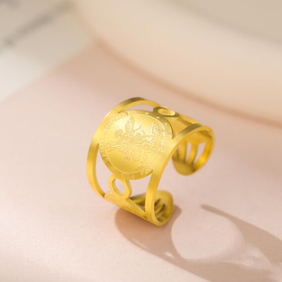 TEAMER Ring des Heiligen Michael aus Edelstahl, verstellbar, Ring des Heiligen Michael Der große Beschützer Erzengel Amulett, religiöser Schmuck für Damen und Herren