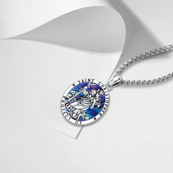 Eusense Halskette Erzengel Michael/St Benedikt/Heiliger Christopher/Jungfrau Maria/Kruzifix, Anhänger katholisch, religiös, 925 Silber, Schmuck, Schutz-Amulett, Medaille für Herren und Damen, Sterling