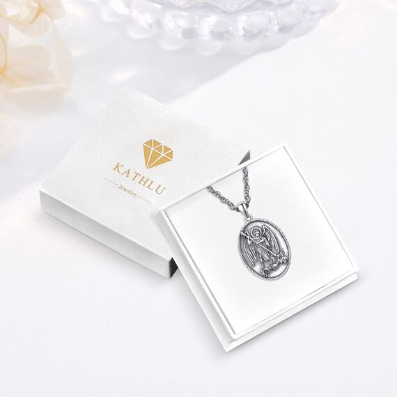 KATHLU Halskette für Herren und Damen 925er Sterlingsilber Religionsmedaillen Amulett Schutzanhänger Erzengel St. Michael Schmuck Geschenk