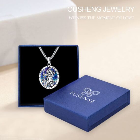 Eusense Halskette Erzengel Michael/St Benedikt/Heiliger Christopher/Jungfrau Maria/Kruzifix, Anhänger katholisch, religiös, 925 Silber, Schmuck, Schutz-Amulett, Medaille für Herren und Damen, Sterling