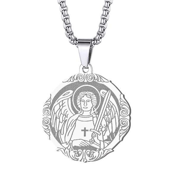 Heiliger Michael Anhänger Halskette das Siegel der sieben Erzengel Religiöser Medaillon Modeschmuck für Männer und Frauen Jungen Edelstahl christliches Geschenk