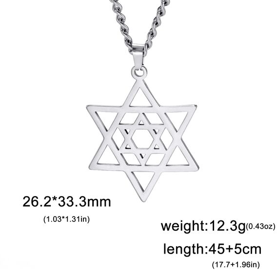 Dreamtimes Davidstern Halsketten Edelstahl Hexagramm Anhänger jüdische Halsketten Davidstern jüdischer Schmuck für Frauen Herren (Silber)