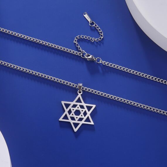 Dreamtimes Davidstern Halsketten Edelstahl Hexagramm Anhänger jüdische Halsketten Davidstern jüdischer Schmuck für Frauen Herren (Silber)