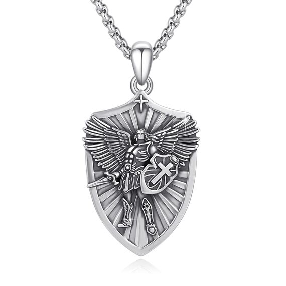 YEESIA St. Michael-Halskette, 925er Sterlingsilber, St. Michael-Erzengel-Anhänger, Schutzheiliger, Amulett, Medaille, Schmuck, Geschenk, geeignet für Männer und Frauen