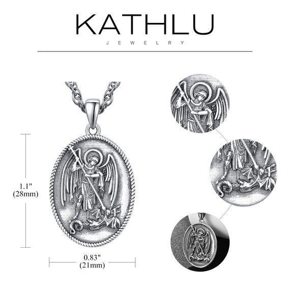 KATHLU Halskette für Herren und Damen 925er Sterlingsilber Religionsmedaillen Amulett Schutzanhänger Erzengel St. Michael Schmuck Geschenk