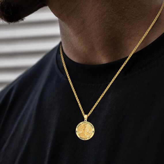 ADMETUS Gold Heiliger Christophorus Kette Anhänger Sterling Silber St Christopherus Kette Herren St Christopher Halskette Rund Amulett Schmuck Religiöser Geschenke