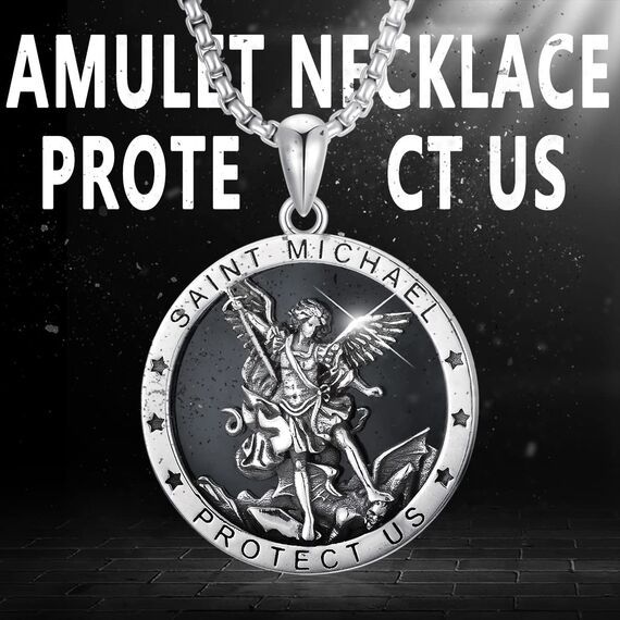 Shusukue St. Michael Kette, Erzengel Saint Michael Amulett Schutzpatron Halskette 925 Sterling Silber, Medaillen Gebetsmünzen Anhänger Religiöser Schmuck für Frauen Männer (Schwarzer Onyx)