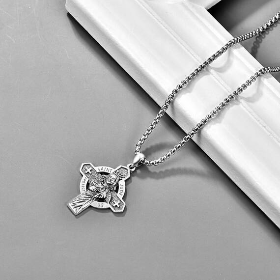 Heiliger Judas Anhänger 925 Sterling Silber Heiliger Judas Thaddäus Kette St. Jude Medaille Anhänger Halskette Schutz Schmuck Religiöse Geschenk für Herren