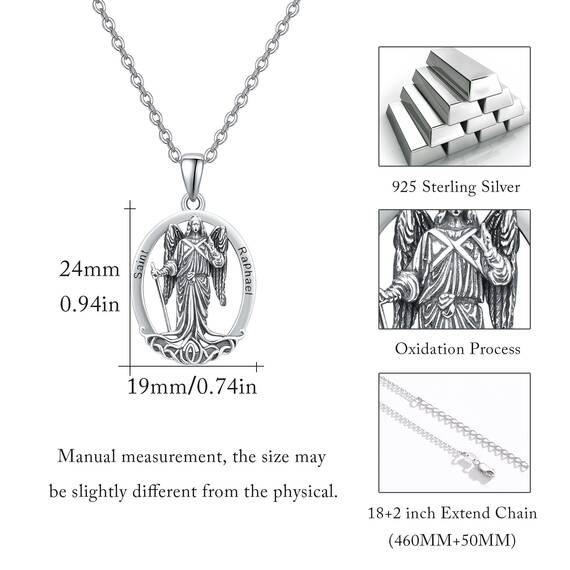 ZIPPICE Saint Raphael Halskette 925 Sterling Silber Halskette Erzengel Anhänger Amulett Schmuck Geschenk Weihnachtsgeschenke für Herren Damen