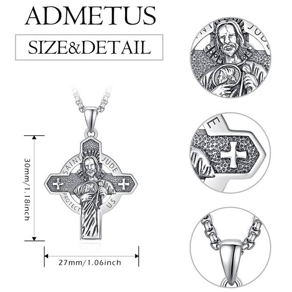 Heiliger Judas Anhänger 925 Sterling Silber Heiliger Judas Thaddäus Kette St. Jude Medaille Anhänger Halskette Schutz Schmuck Religiöse Geschenk für Herren