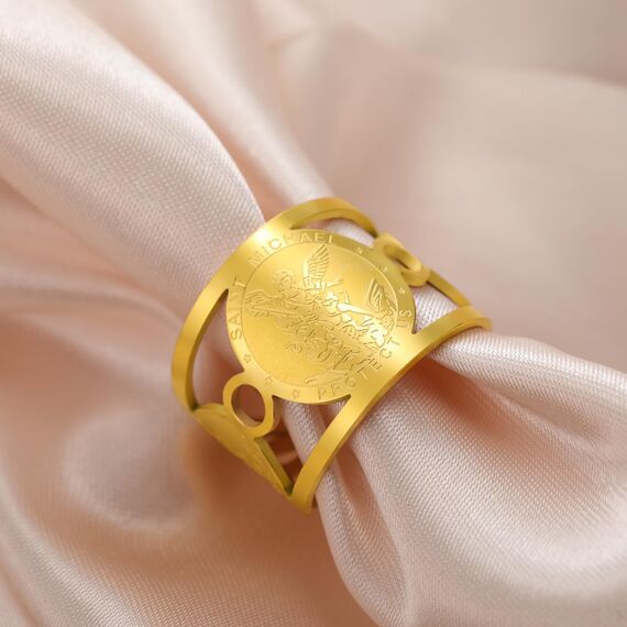 TEAMER Ring des Heiligen Michael aus Edelstahl, verstellbar, Ring des Heiligen Michael Der große Beschützer Erzengel Amulett, religiöser Schmuck für Damen und Herren