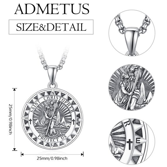 Heiliger Christophorus Kompass Medaille Sterling Silber Kompass Kette Heiliger Christophorus Anhänger Halskette Schmuck Religiöse Geschenke
