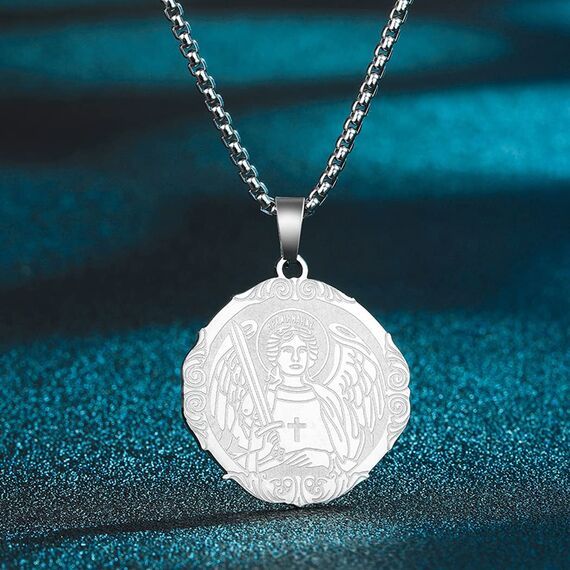 Heiliger Michael Anhänger Halskette das Siegel der sieben Erzengel Religiöser Medaillon Modeschmuck für Männer und Frauen Jungen Edelstahl christliches Geschenk