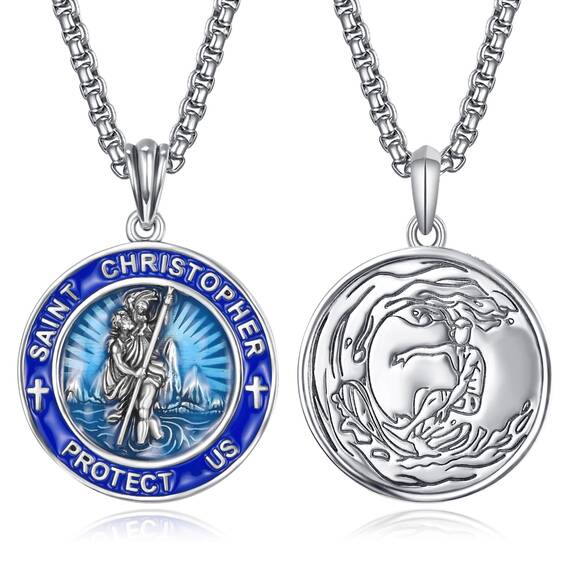 ADMETUS Surfer Heiliger Christophorus Kette Sterling Silber St Christopherus Kette Herren Heiliger Christophorus Surfer Medaille Blau Surfer Anhänger Schmuck Geschenke