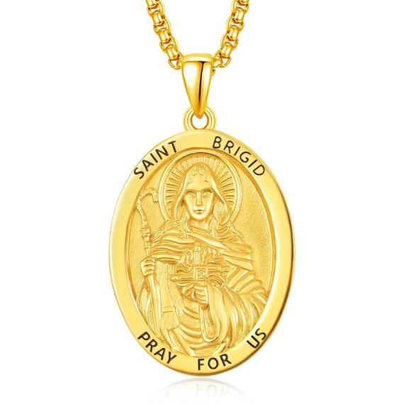 ADMETUS Gold Heiliger Bridget Kette Sterling Silber Heiliger Bridget Medaille Gold St Bridget's Kreuz Halskette Gold Heiliger Brigid Anhänger Geschenk für Herren