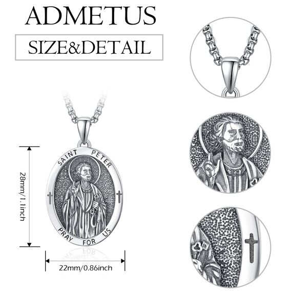 ADMETUS Heiliger Petrus Kette 925 Sterling Silber Heiliger Peter Medaille von Heiliger Peter Heiliger Petrus Anhänger Medaille Religiöse Geschenk für Herren