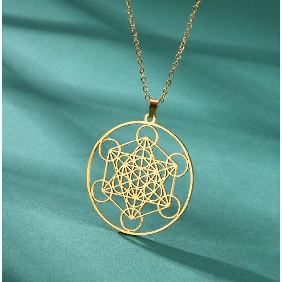 EUEAVAN Metatrons Würfel Halskette Metatron Würfel Heilige Geometrie Anhänger Siegel von Erzengel Engel Metatron Statement Halsketten Spiritueller Schutz Talisman für Frauen (großes Metatron gold)