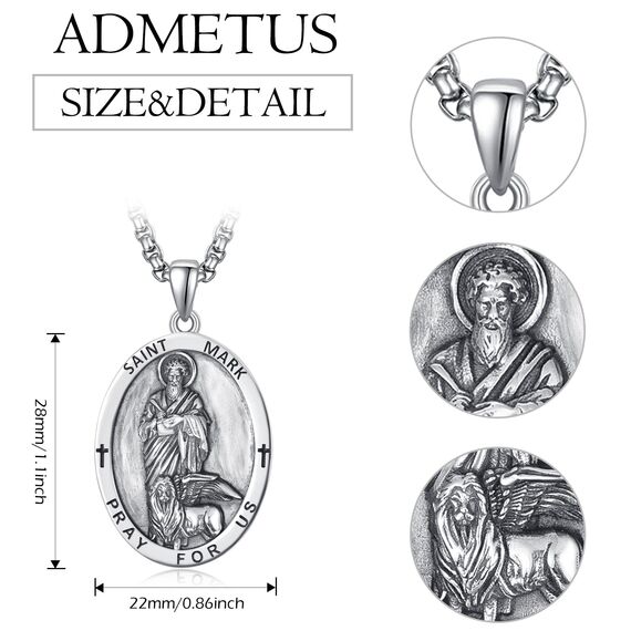 Heiliger Mark Anhänger Sterling Silber Heilige Mark Löwe Medaille Herren St. Mark Halskette Kette Schutz Schmuck Religiöse Geschenke