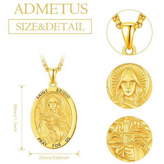 ADMETUS Gold Heiliger Bridget Kette Sterling Silber Heiliger Bridget Medaille Gold St Bridget's Kreuz Halskette Gold Heiliger Brigid Anhänger Geschenk für Herren