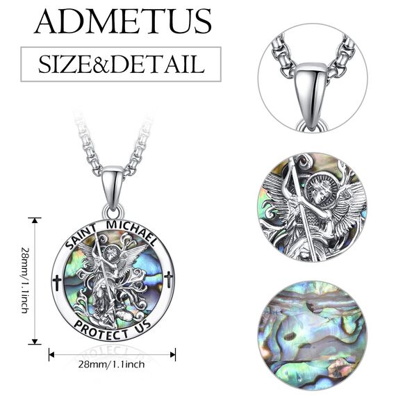 Abalone Schale Heiliger Michael Kette Sterling Silber St Michael Kette Saint Michael Anhänge Erzengel Michael Halskette Rund Amulett Schmuck für Herren