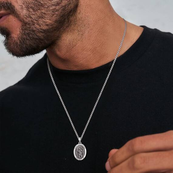 ADMETUS Heiliger Christophorus Kette Anhänger Sterling Silber St Christopherus Kette Herren St Christopher Halskette Oval Amulett Schmuck Religiöser Geschenke