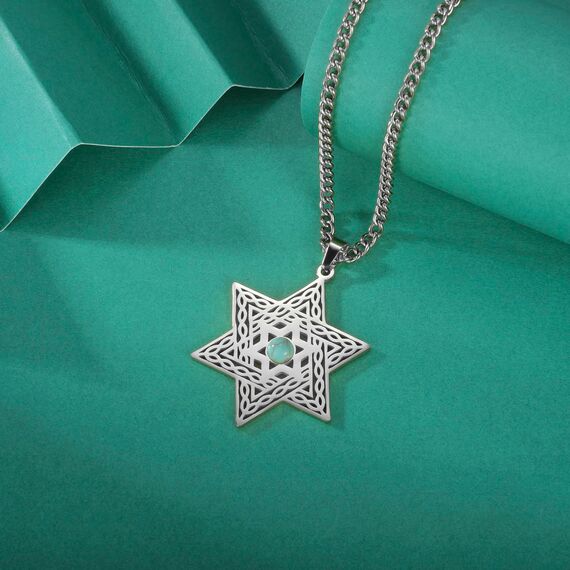 VASSAGO Davidstern-Halskette für Damen Edelstahl Zirkonia magischer Hexagon-Anhänger zierlicher religiöser jüdischer Schmuck (Silber)